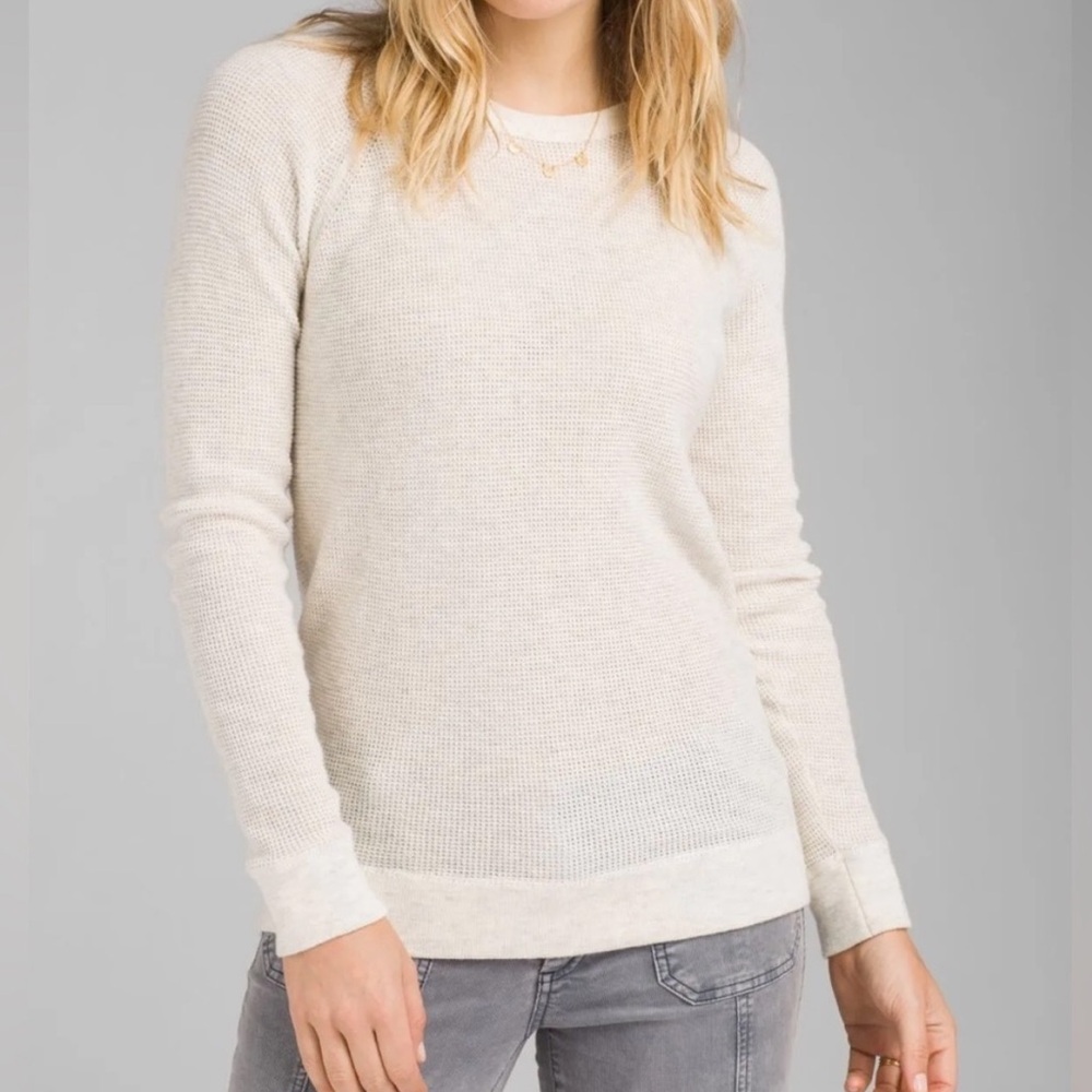 Prana Milani Crew Neck Sweater Waffle Knit Long Sleeve Moonlight Heather Size M